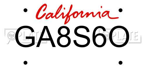 GA8S6O California License Plate