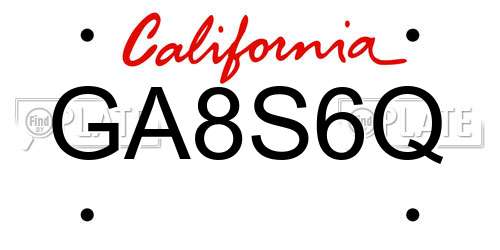GA8S6Q California License Plate
