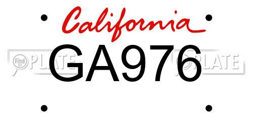 GA976 California License Plate