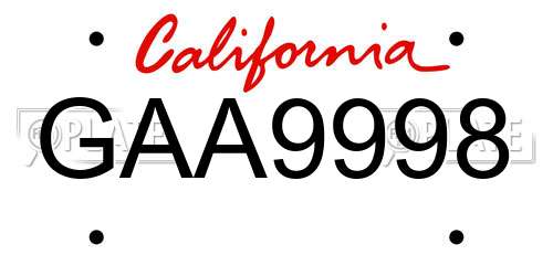 GAA9998 California License Plate