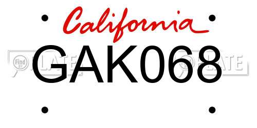 GAK068 California License Plate