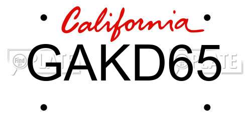 GAKD65 California License Plate