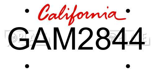 GAM2844 California License Plate