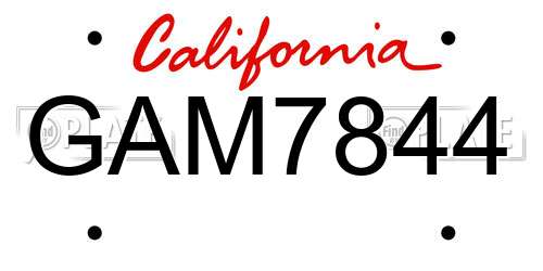 GAM7844 California License Plate