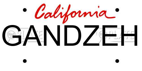 GANDZEH California License Plate