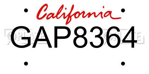 GAP8364 California License Plate