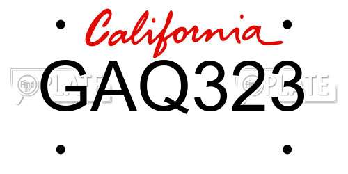 GAQ323 California License Plate