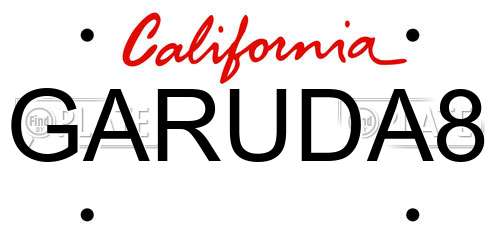 GARUDA8 California License Plate