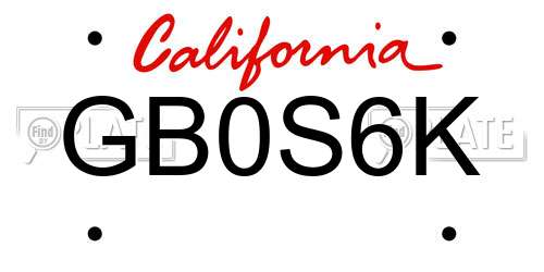 GB0S6K California License Plate