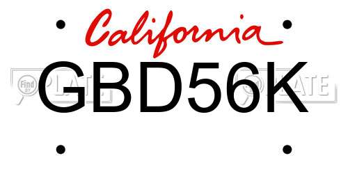 GBD56K California License Plate