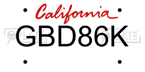 GBD86K California License Plate