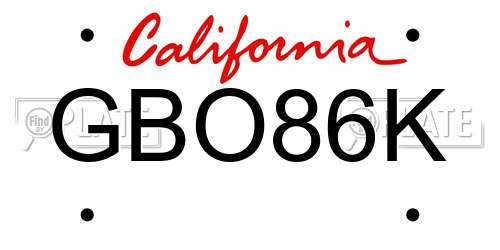 GBO86K California License Plate