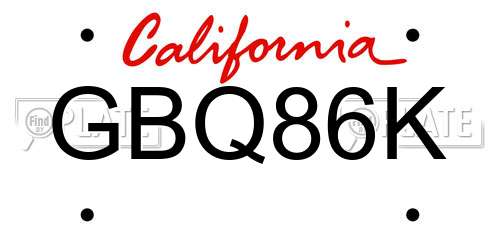 GBQ86K California License Plate