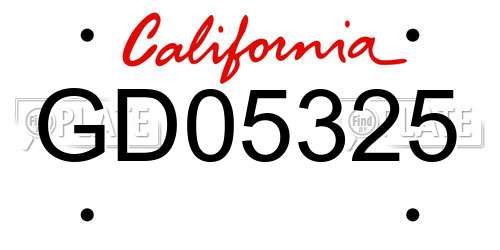 GD05325 California License Plate