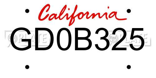 GD0B325 California License Plate