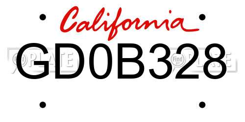 GD0B328 California License Plate