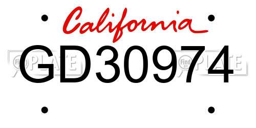 GD30974 California License Plate