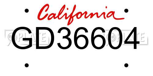 GD36604 California License Plate
