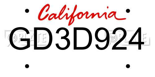 GD3D924 California License Plate