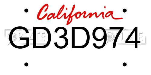 GD3D974 California License Plate