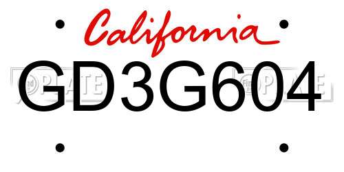 GD3G604 California License Plate