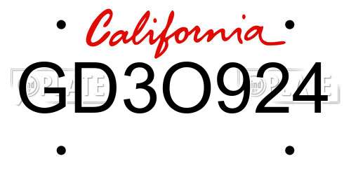 GD3O924 California License Plate