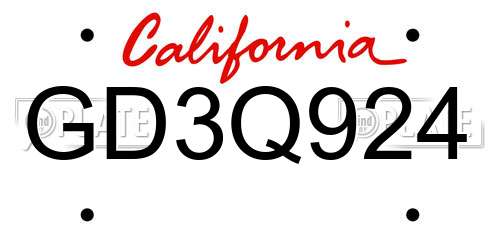 GD3Q924 California License Plate