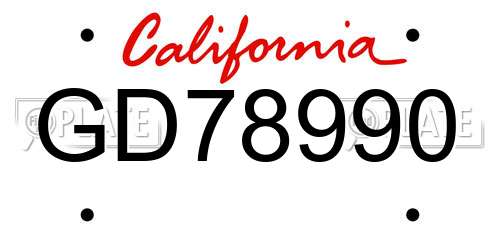 GD78990 California License Plate
