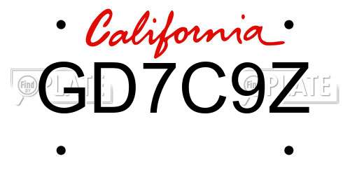 GD7C9Z California License Plate