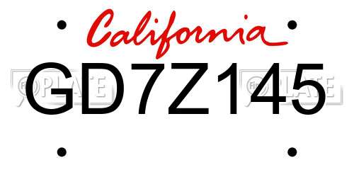 GD7Z145 California License Plate