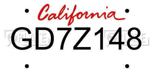 GD7Z148 California License Plate