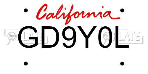 GD9Y0L California License Plate