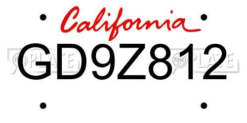GD9Z812 California License Plate