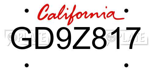 GD9Z817 California License Plate