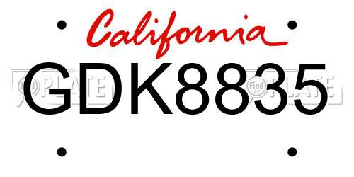 GDK8835 California License Plate
