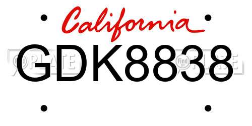 GDK8838 California License Plate