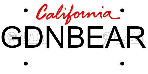 GDNBEAR California License Plate