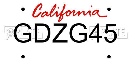 GDZG45 California License Plate