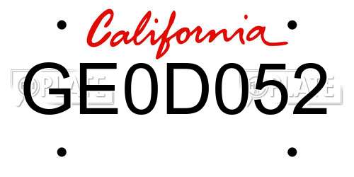 GE0D052 California License Plate