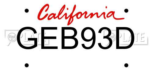 GEB93D California License Plate
