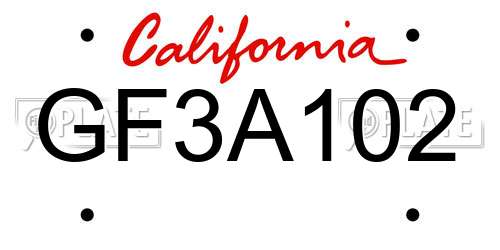 GF3A102 California License Plate