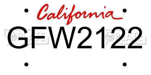 GFW2122 California License Plate