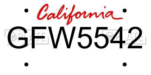 GFW5542 California License Plate