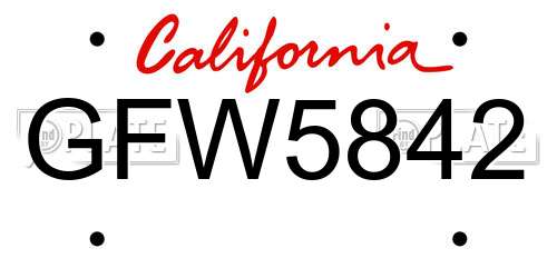 GFW5842 California License Plate