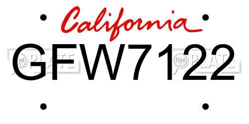 GFW7122 California License Plate