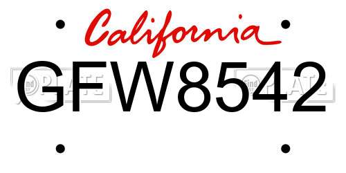 GFW8542 California License Plate