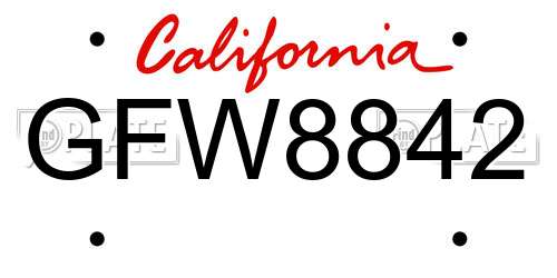 GFW8842 California License Plate