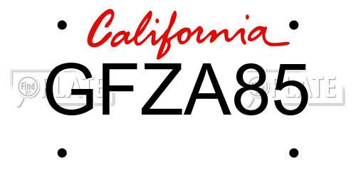 GFZA85 California License Plate