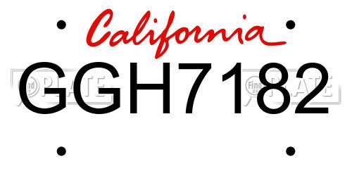 GGH7182 California License Plate