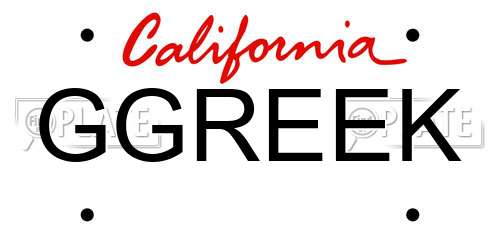 GGREEK California License Plate